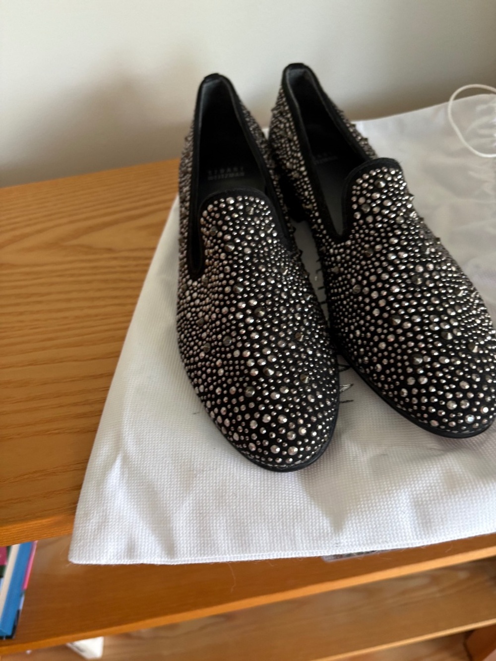 Black loafers with metallic studs/sparkles